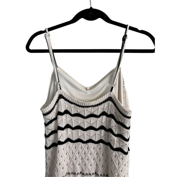 Lucky Brand SZ Large Crochet Midi Dress Ivroy and Black Bohemian Beachy Coastal - Picture 7 of 11